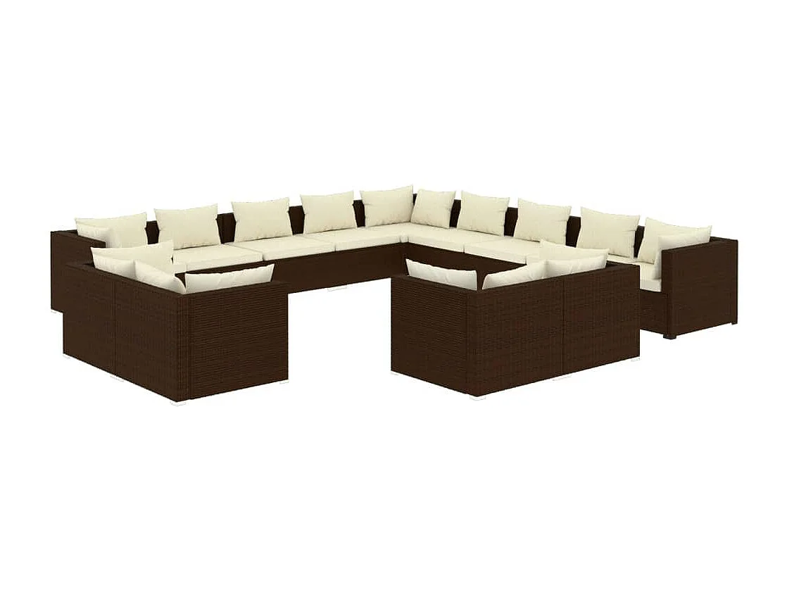 Set Divani da Giardino 13 pz con Cuscini in Polyrattan Marrone