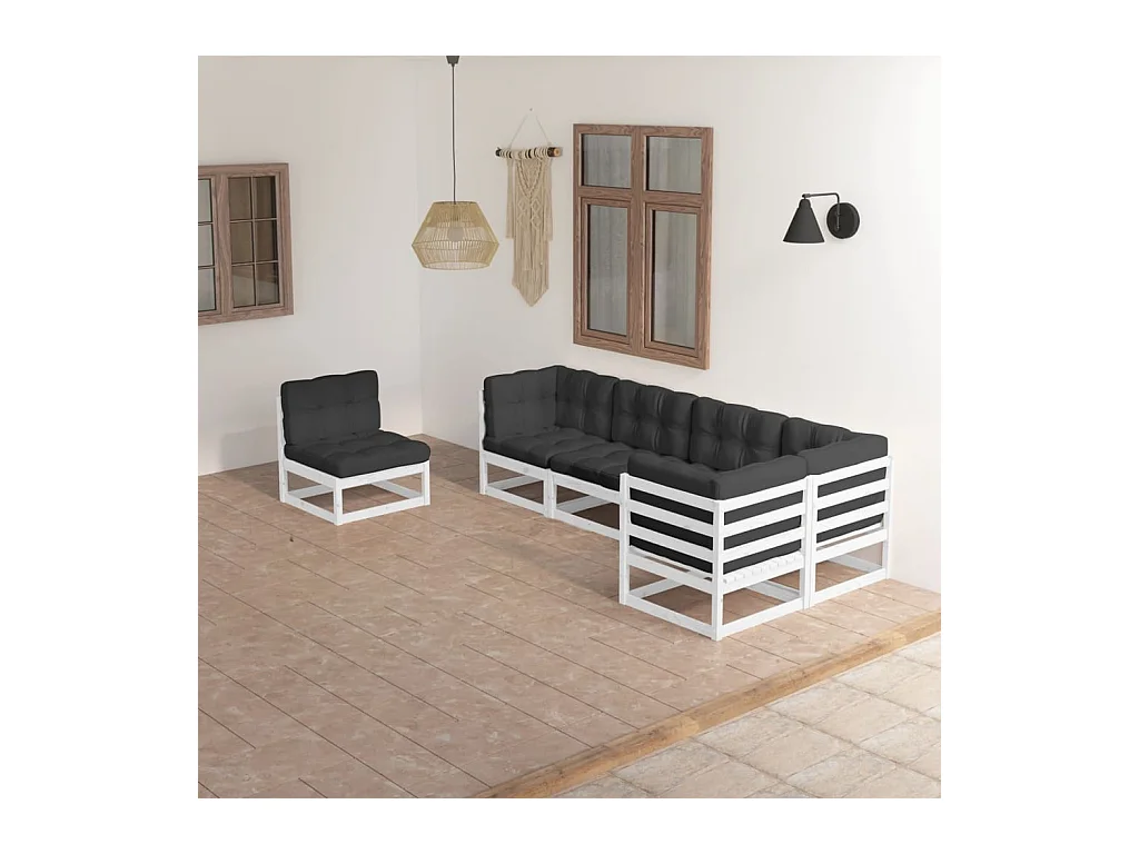 6-delige Loungeset met kussens massief grenenhout