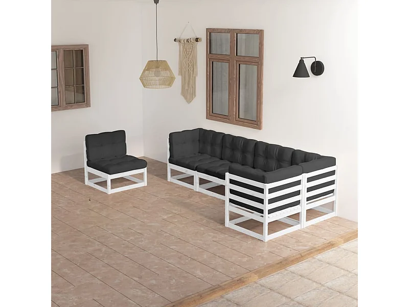 6-tlg. Garten-Lounge-Set mit Kissen Kiefer Massivholz