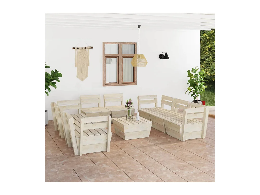 Salon de jardin palette 9 pcs Bois d'épicéa imprégné