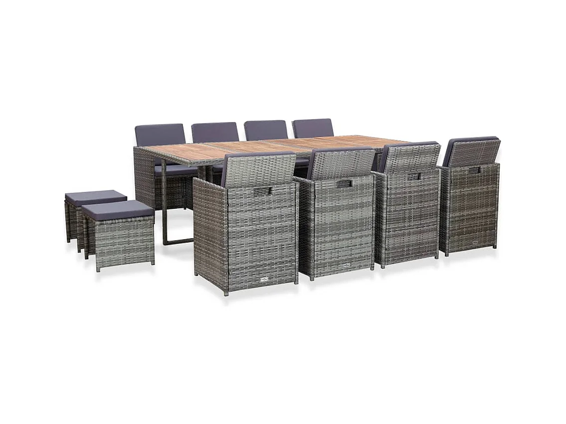 Set da Pranzo da Giardino 13 pz Polyrattan e Acacia Antracite