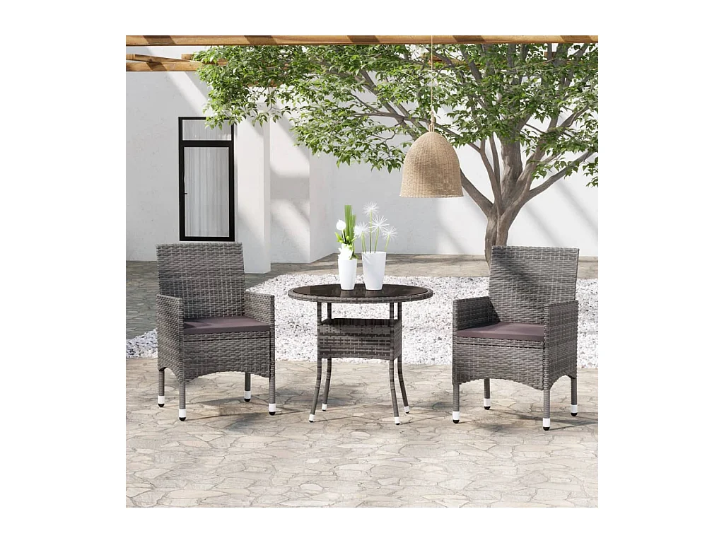 Ensemble à manger de jardin 3 pcs Résine tressée Gris