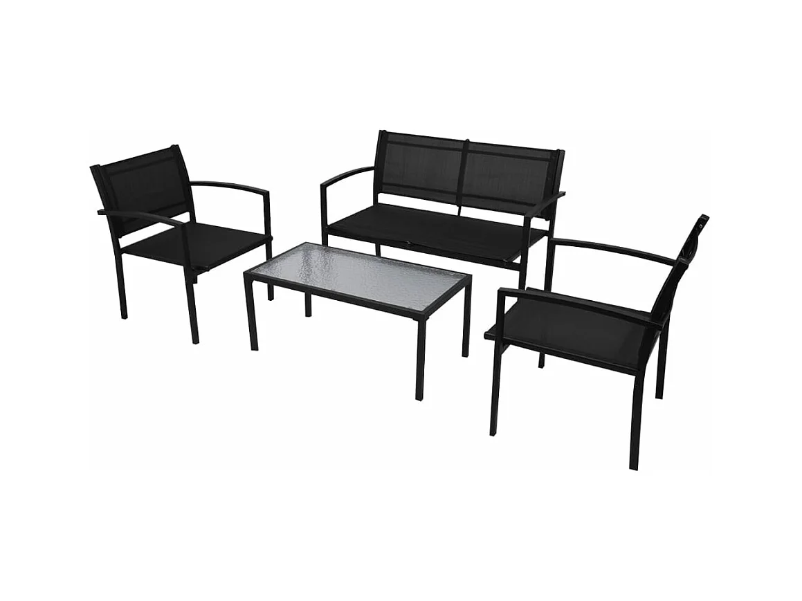 Salon de jardin 4 pcs Textilène Noir