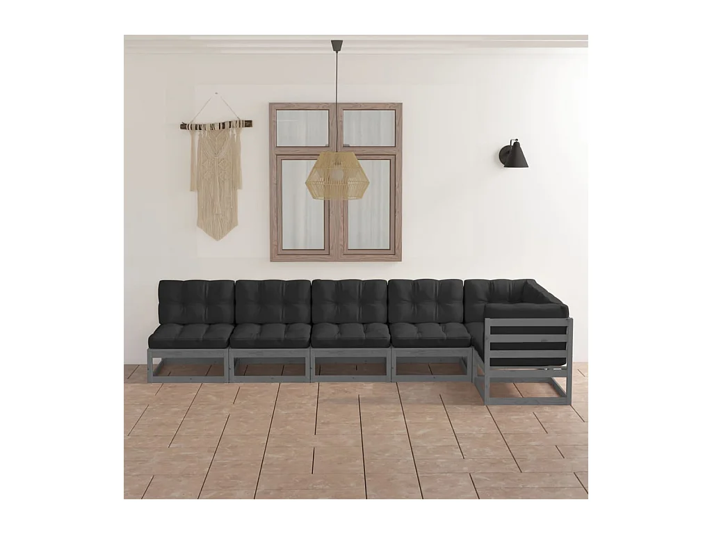 6-tlg. Garten-Lounge-Set mit Kissen Kiefer Massivholz