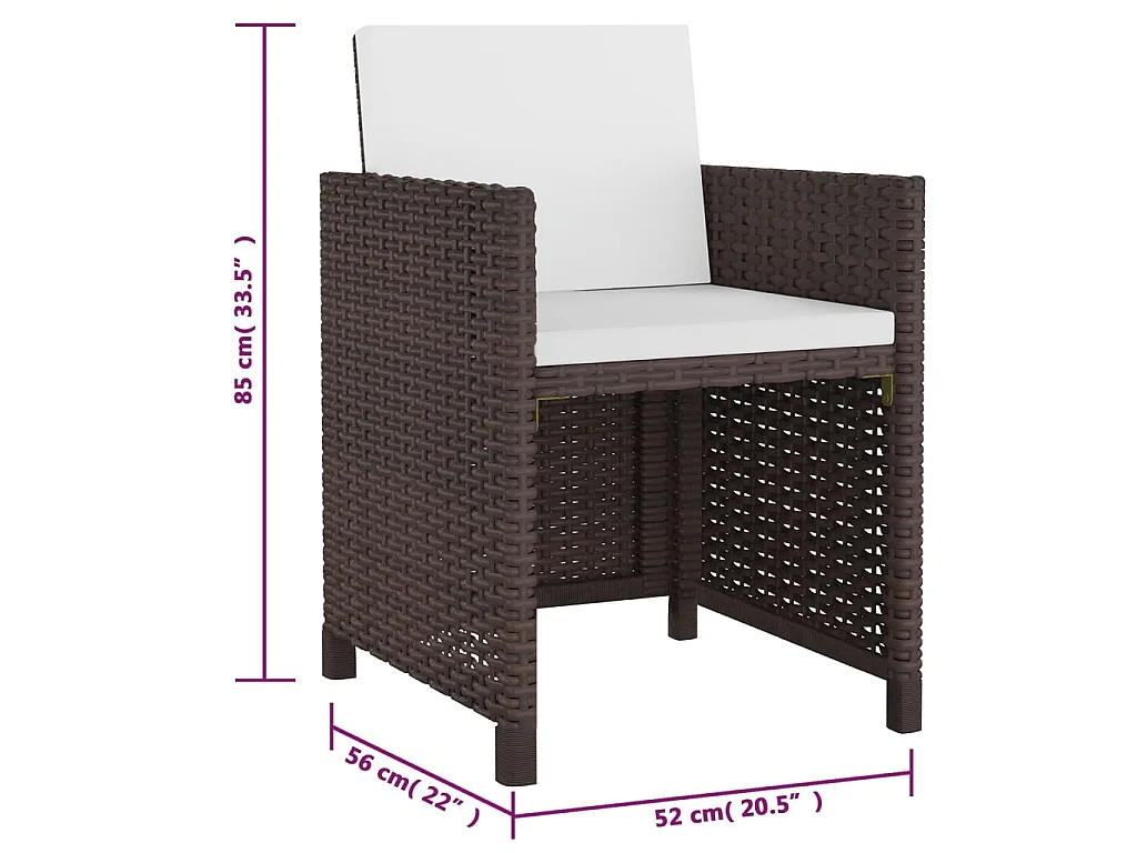 Set de comedor jardín 5 pzas y cojines ratán sintético marrón