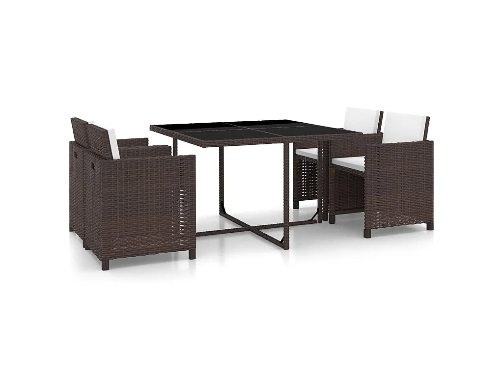 Set de comedor jardín 5 pzas y cojines ratán sintético marrón