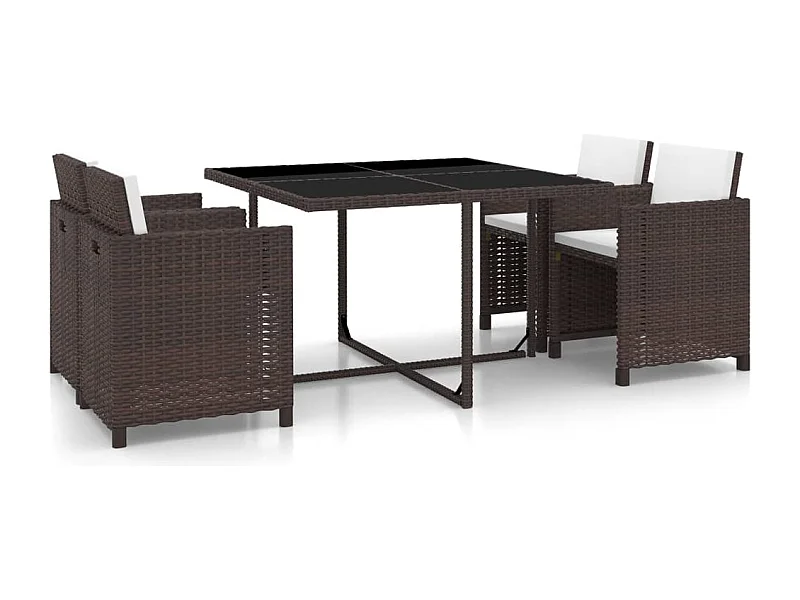 5-delige Tuinset met kussens poly rattan bruin