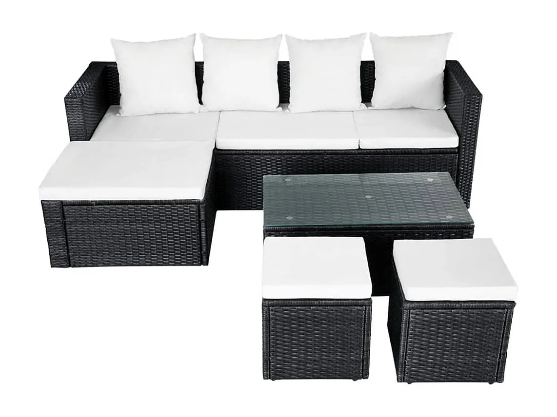 Set muebles de jardín 4 piezas y cojines ratán sintético negro