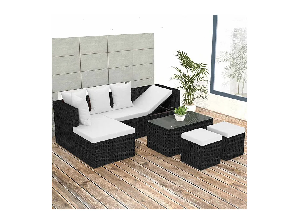 Set Divani da Giardino 4 pz con Cuscini in Polyrattan Nero