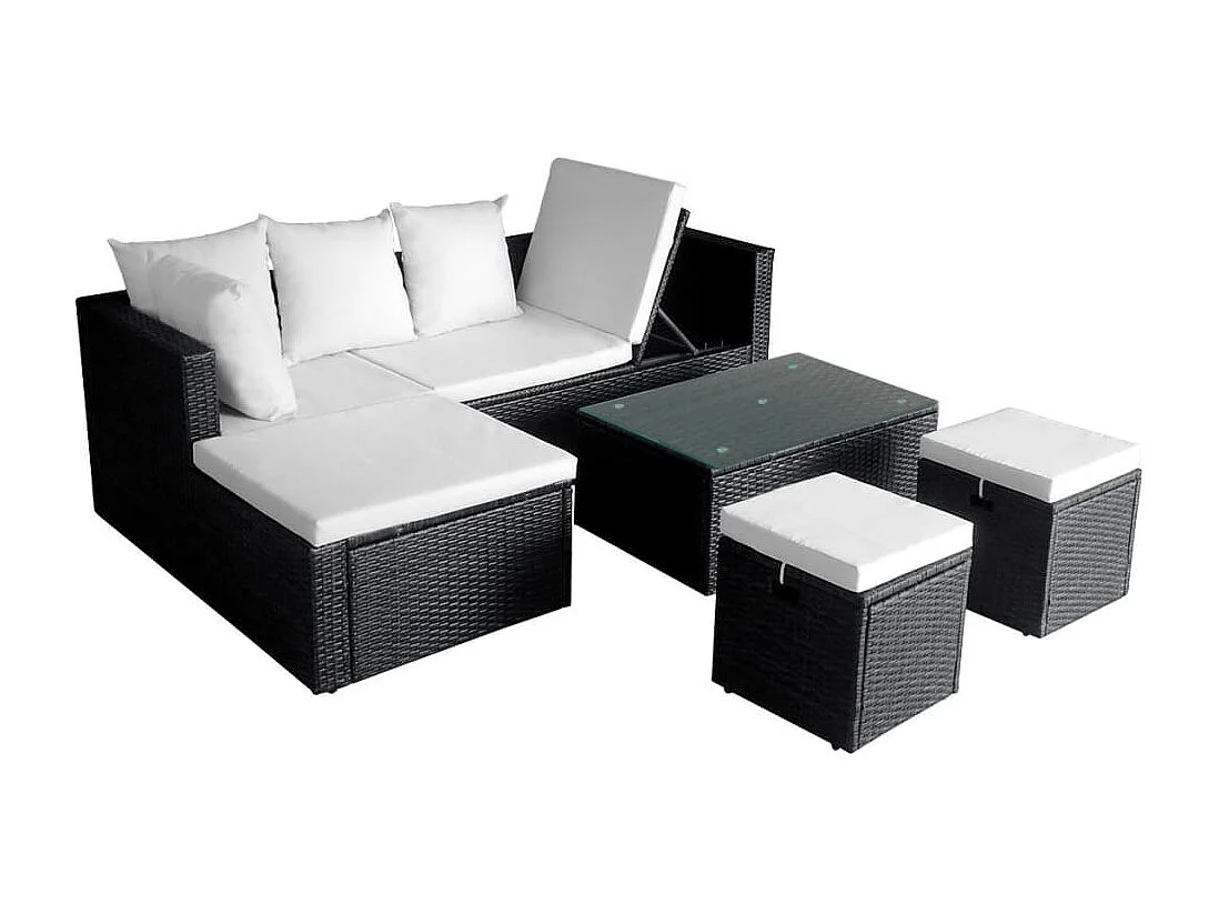 4-tlg. Garten-Lounge-Set mit Auflagen Poly Rattan Schwarz