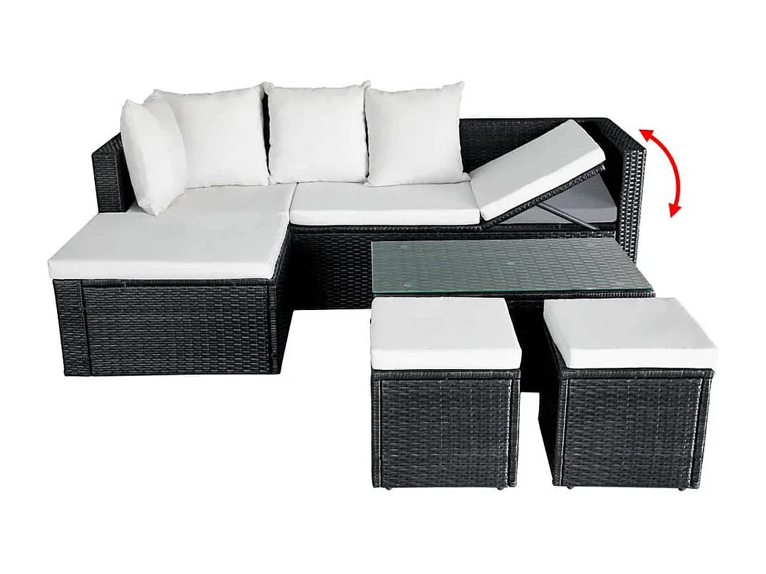 4-tlg. Garten-Lounge-Set mit Auflagen Poly Rattan Schwarz