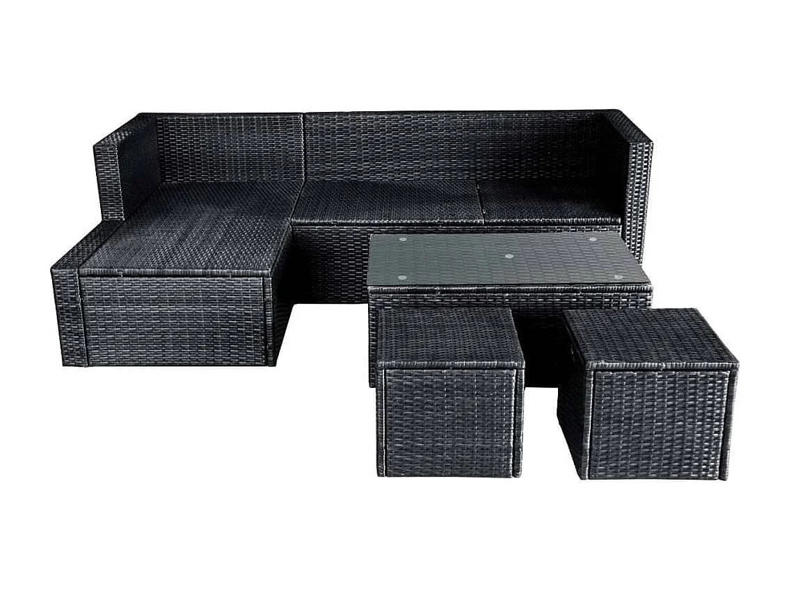 4-tlg. Garten-Lounge-Set mit Auflagen Poly Rattan Schwarz