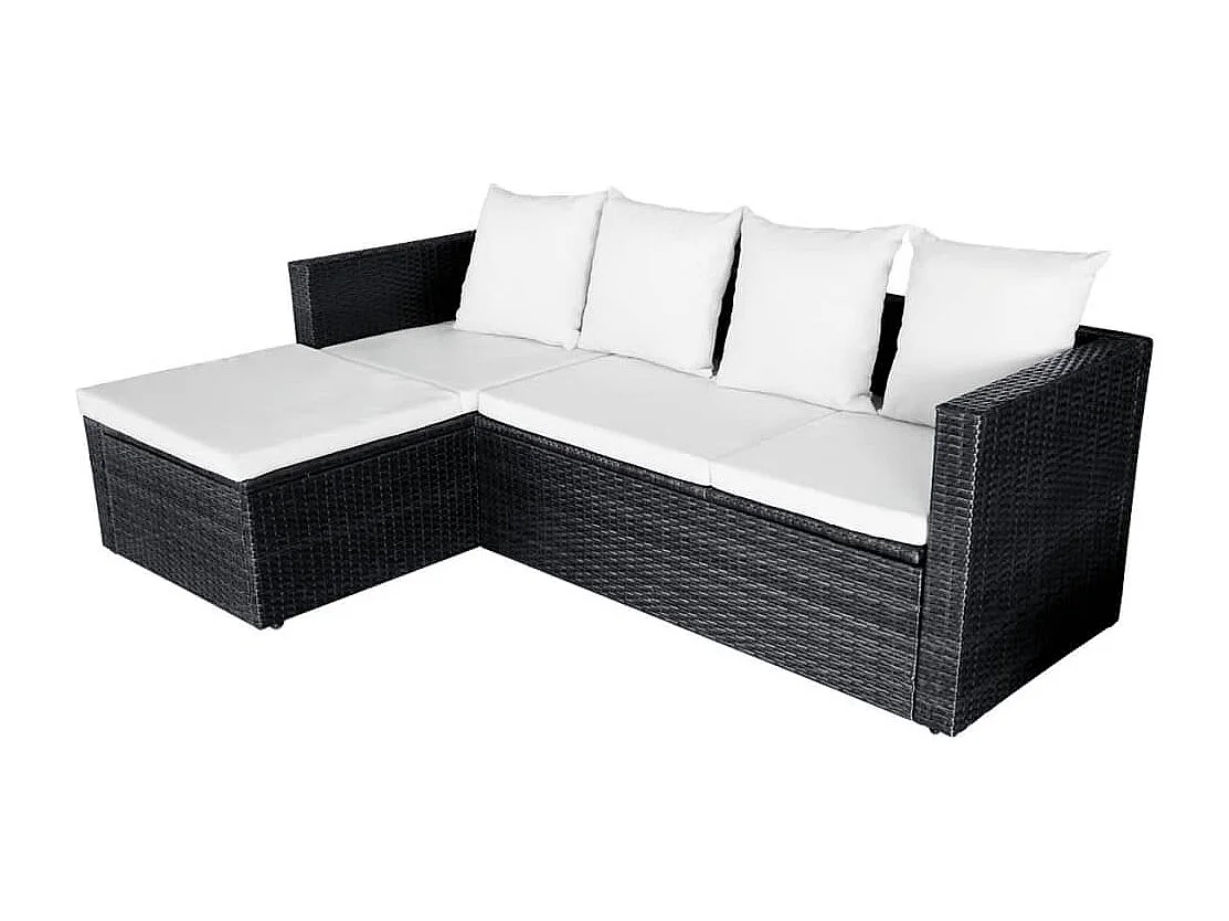 4-tlg. Garten-Lounge-Set mit Auflagen Poly Rattan Schwarz