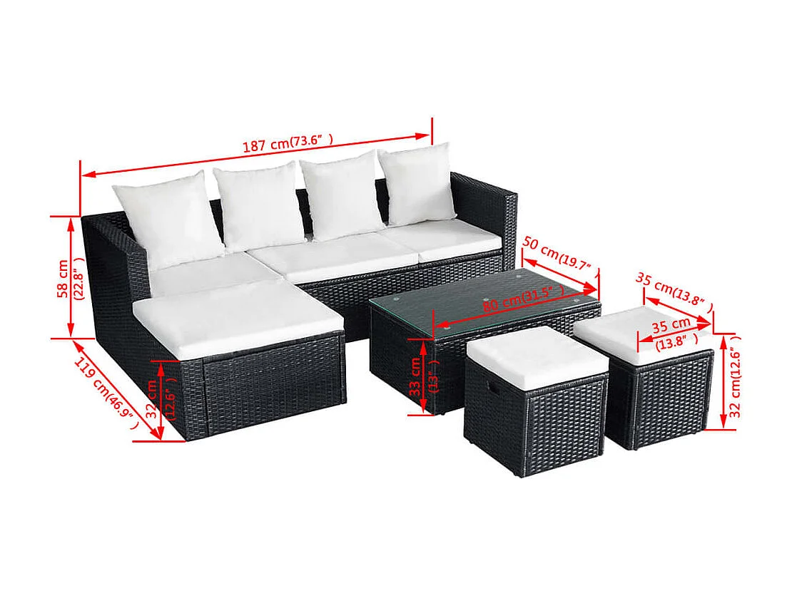 Set Divani da Giardino 4 pz con Cuscini in Polyrattan Nero