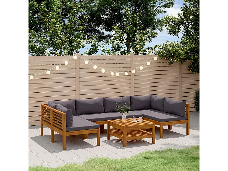 7 pcs conjunto lounge de jardim com almofadões acácia maciça