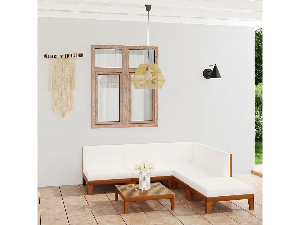 6-delige Loungeset met kussens massief acaciahout