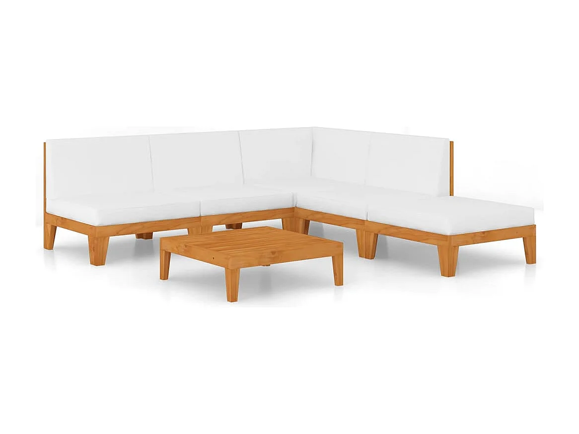 6-delige Loungeset met kussens massief acaciahout