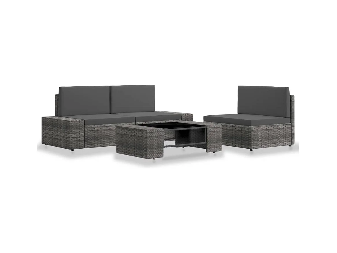 4-delige Loungeset poly rattan grijs