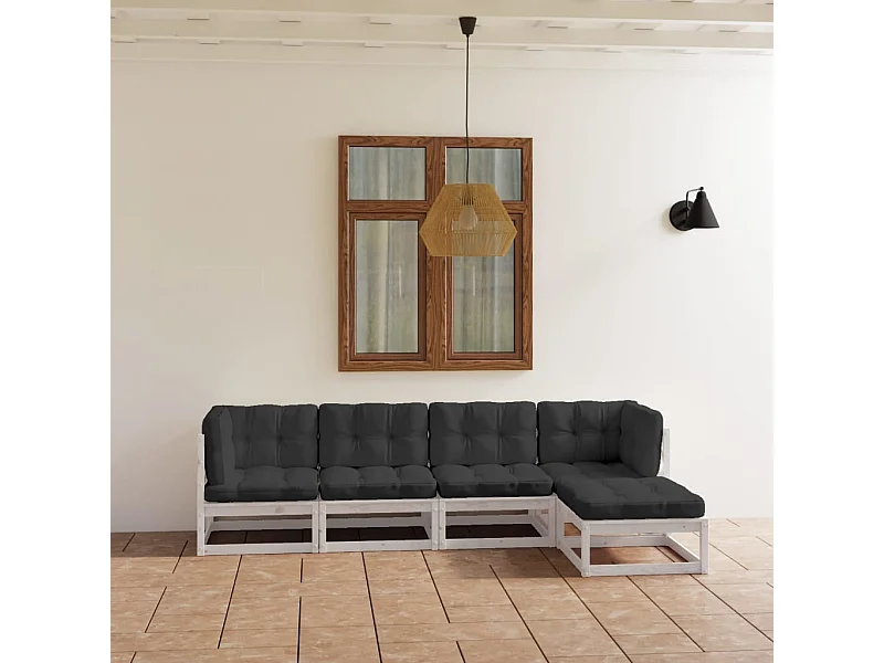Set Divani da Giardino 5 pz con Cuscini Legno Massello di Pino