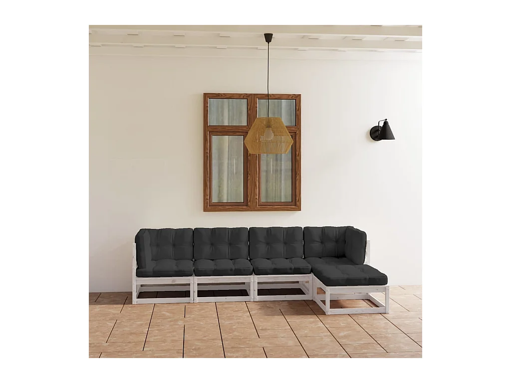 5-delige Loungeset met kussens massief grenenhout