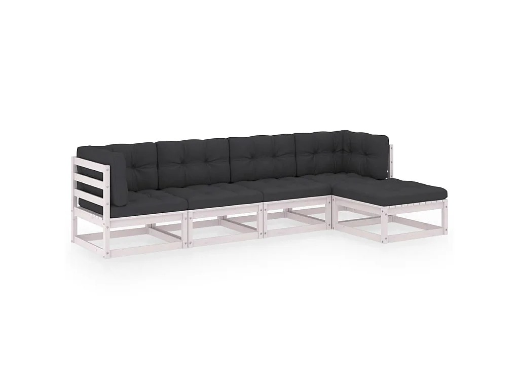 5-delige Loungeset met kussens massief grenenhout