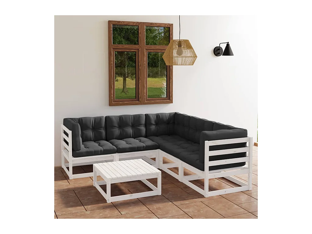 6-delige Loungeset met kussens massief grenenhout