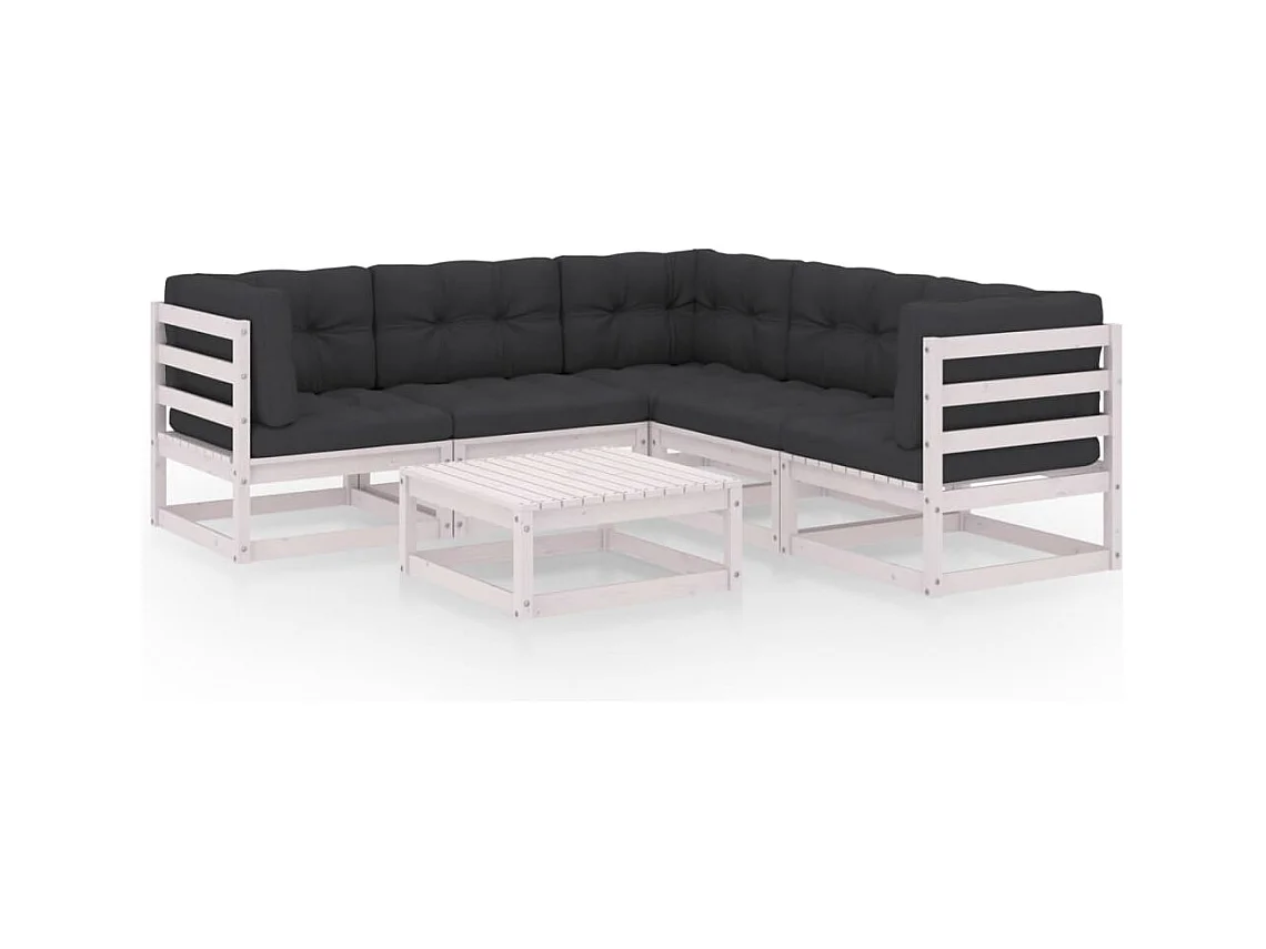 6-delige Loungeset met kussens massief grenenhout