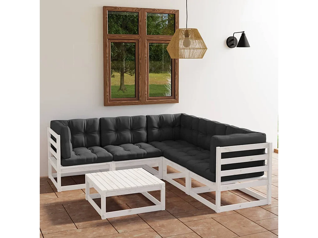 6-tlg. Garten-Lounge-Set mit Kissen Kiefer Massivholz