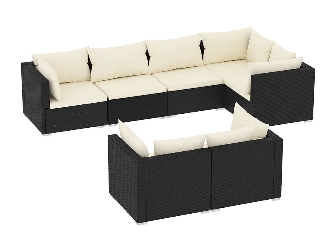 Salon de jardin 7 pcs avec coussins Noir Résine tressée