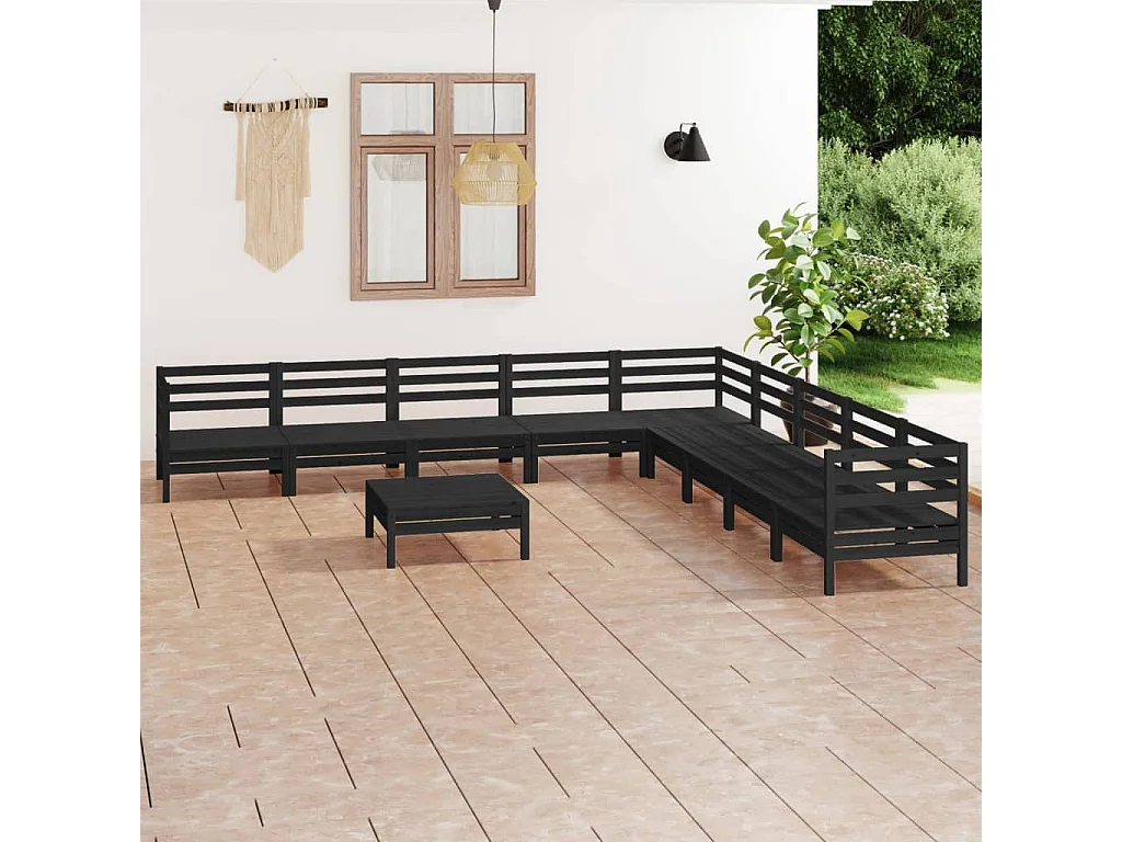 10 pcs conjunto lounge de jardim pinho maciço preto