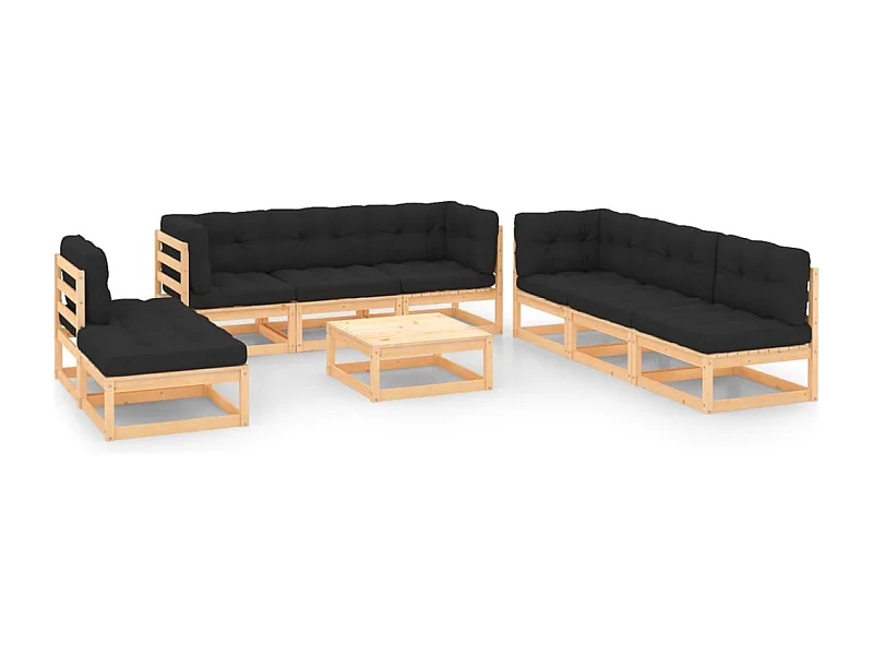 Set Salotto Giardino 9 pz Cuscini Antracite Legno Massello Pino