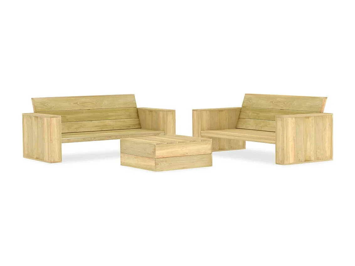 Set Divani da Giardino 3 pz in Legno di Pino Impregnato
