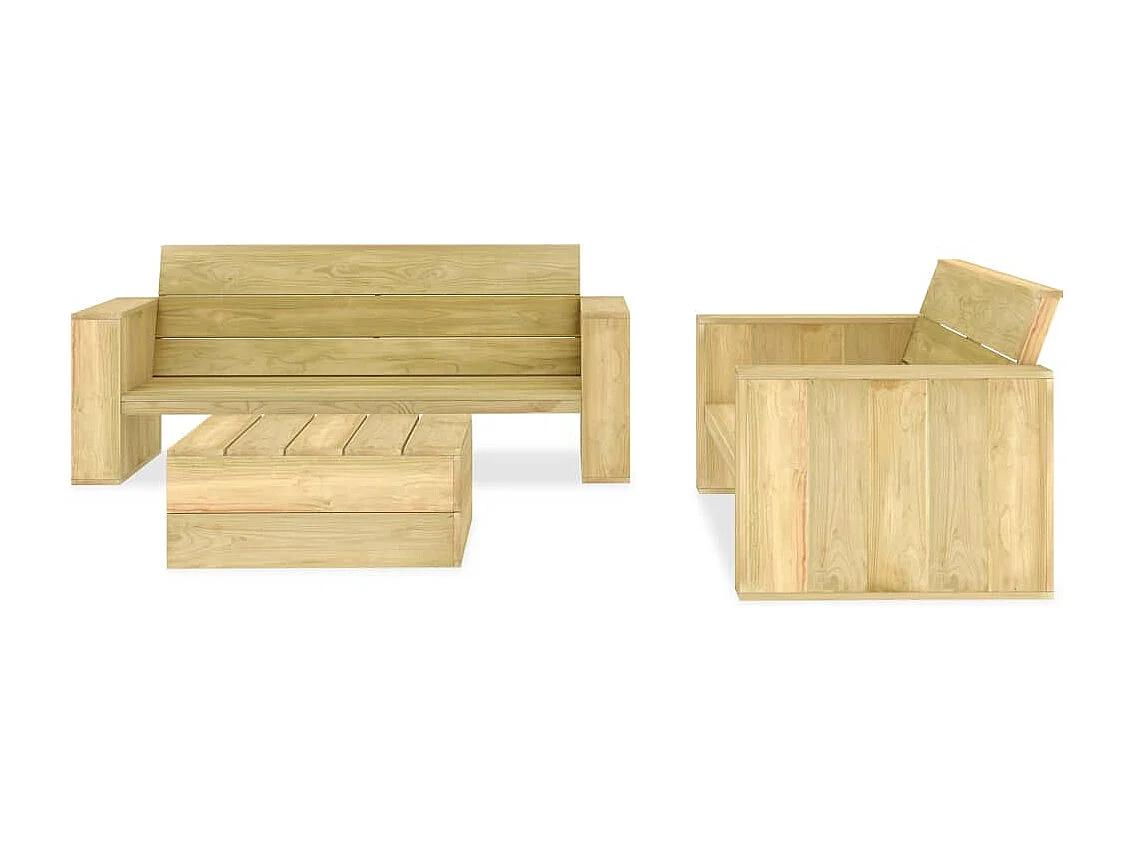 Set Divani da Giardino 3 pz in Legno di Pino Impregnato