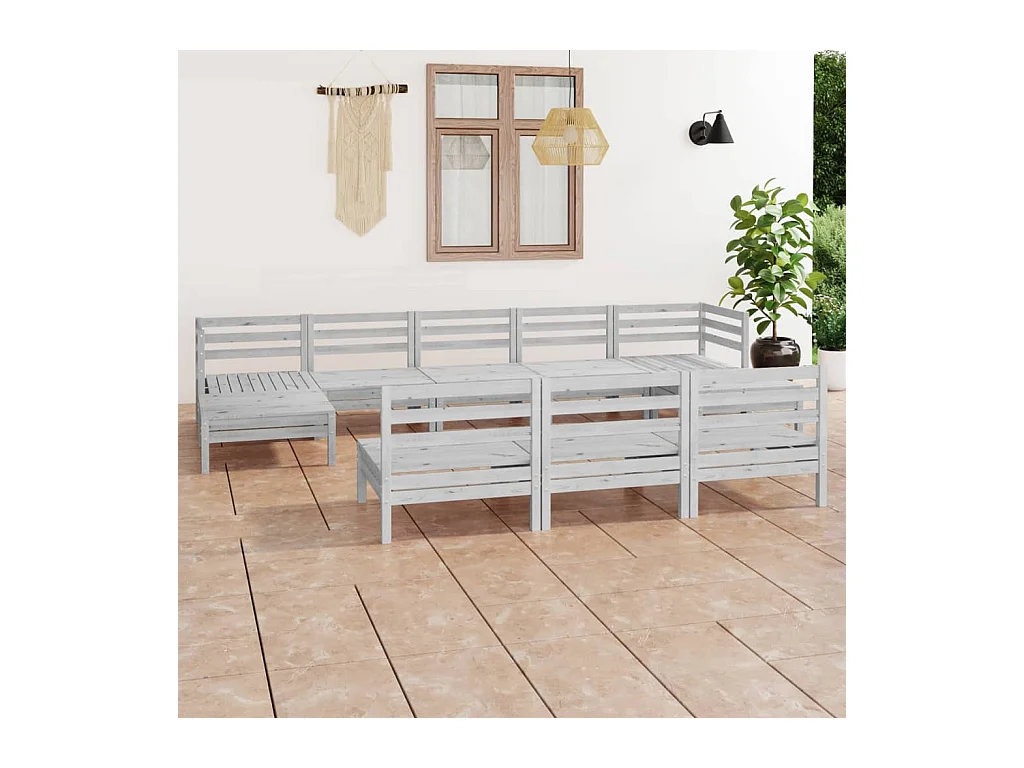 Salon de jardin 10 pcs Blanc Bois de pin massif
