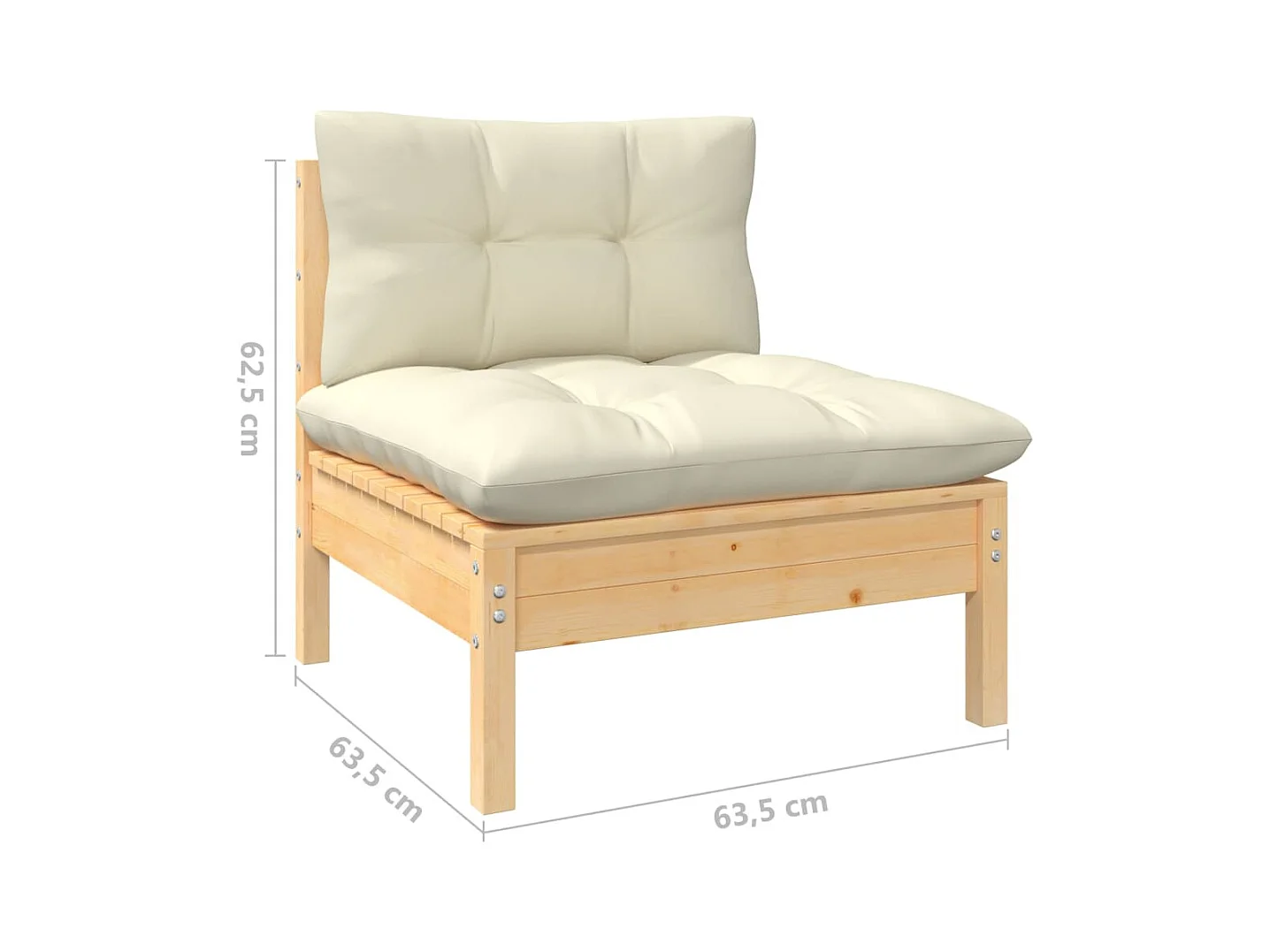 Salon de jardin 3 pcs avec coussins crème bois de pin