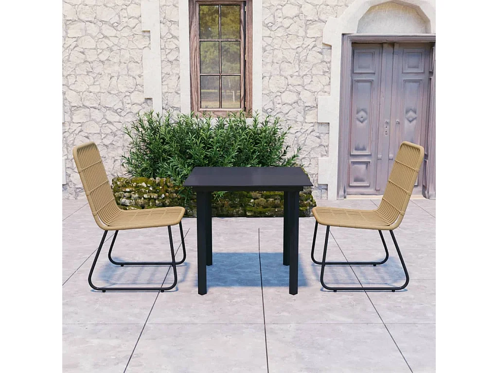 Set da Pranzo da Giardino 3 pz in Polyrattan e Vetro