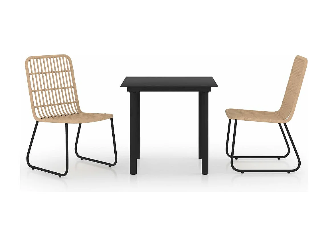 Set da Pranzo da Giardino 3 pz in Polyrattan e Vetro