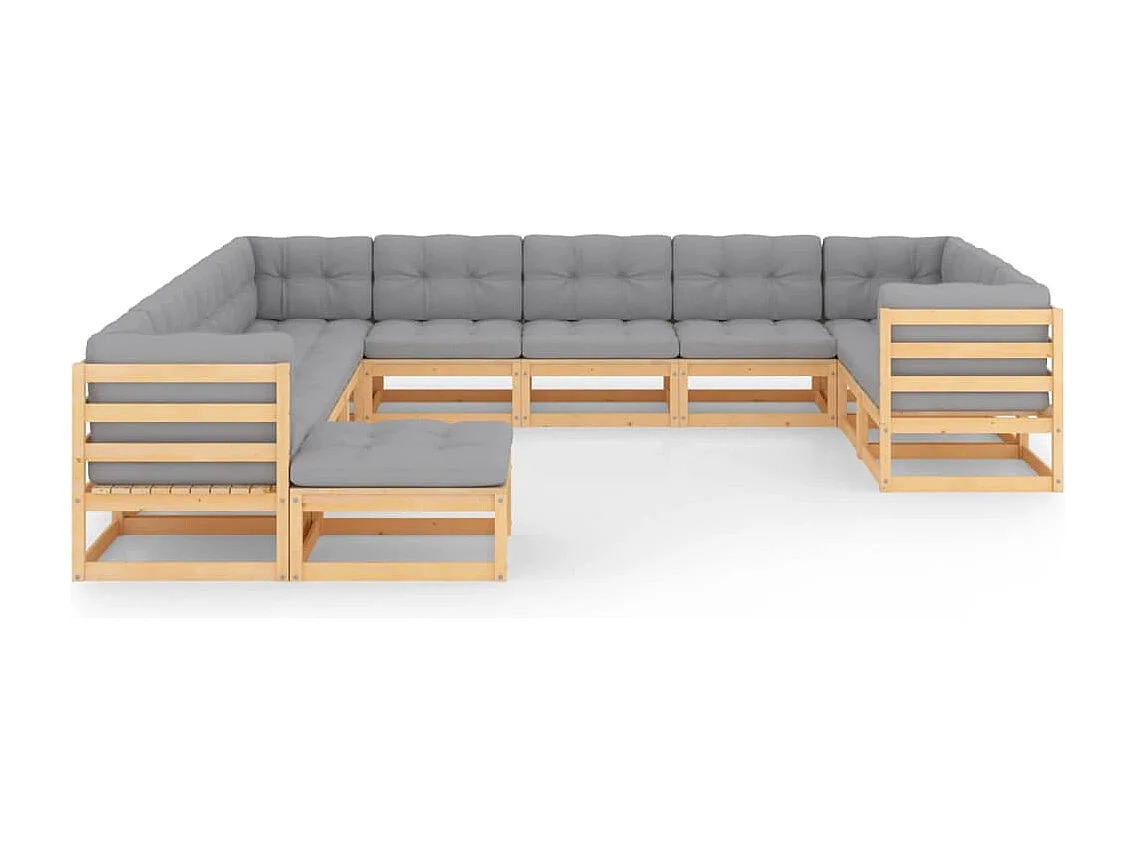 Salon de jardin 12 pcs avec coussins Bois de pin massif