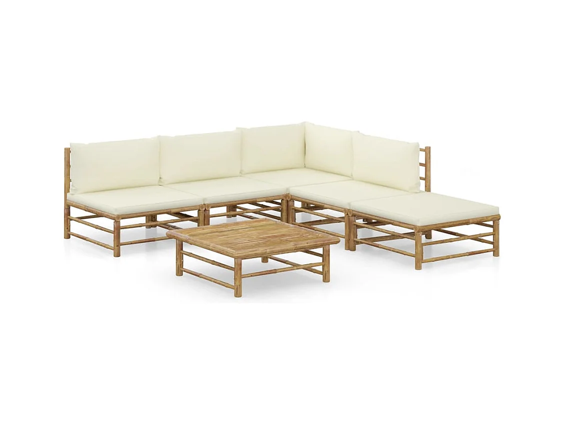 6-delige Loungeset met crèmewitte kussens bamboe