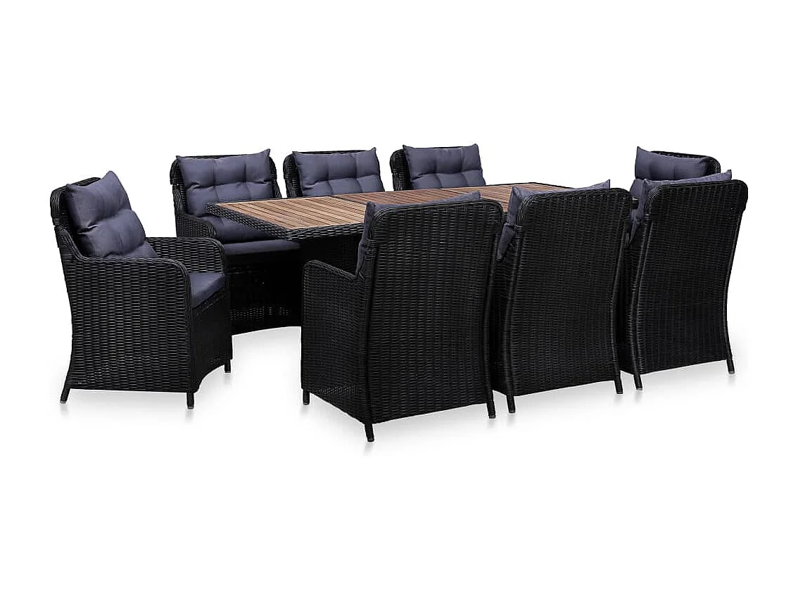 9 pcs conjunto de jantar para jardim vime PE preto