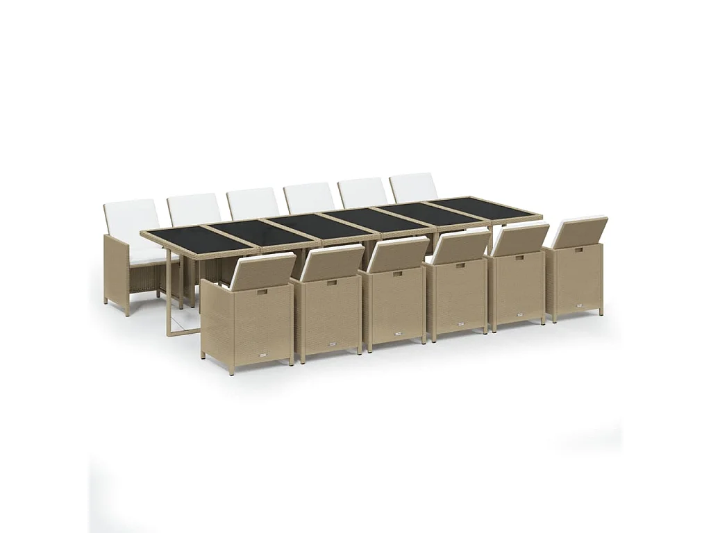 Set da Pranzo da Giardino 13 pz con Cuscini in Polyrattan Beige