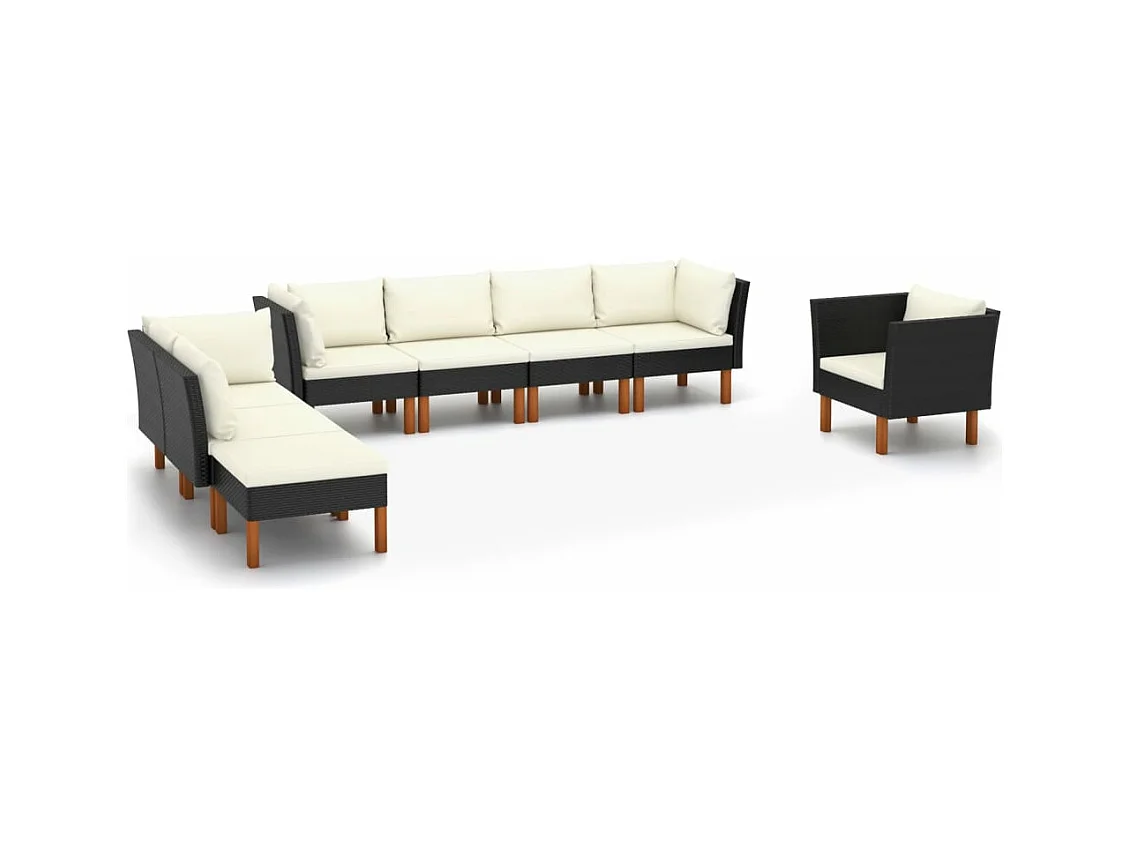 Salon de jardin 8 pcs Résine tressée et bois d'eucalyptus Noir