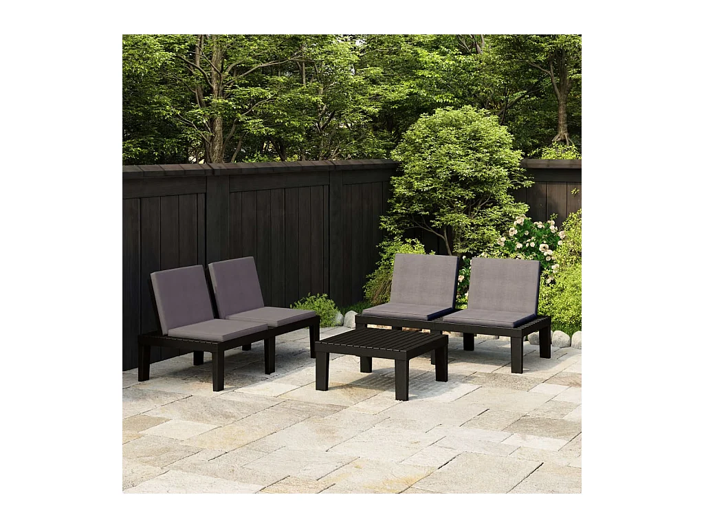 Set Divani da Giardino con Cuscini 3 pz in Plastica Grigio