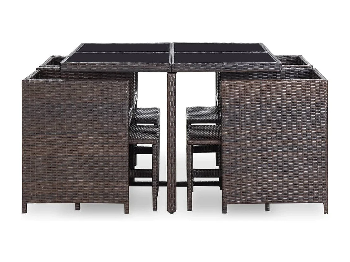 Set comedor de jardín 9 piezas y cojines ratán sintético marrón