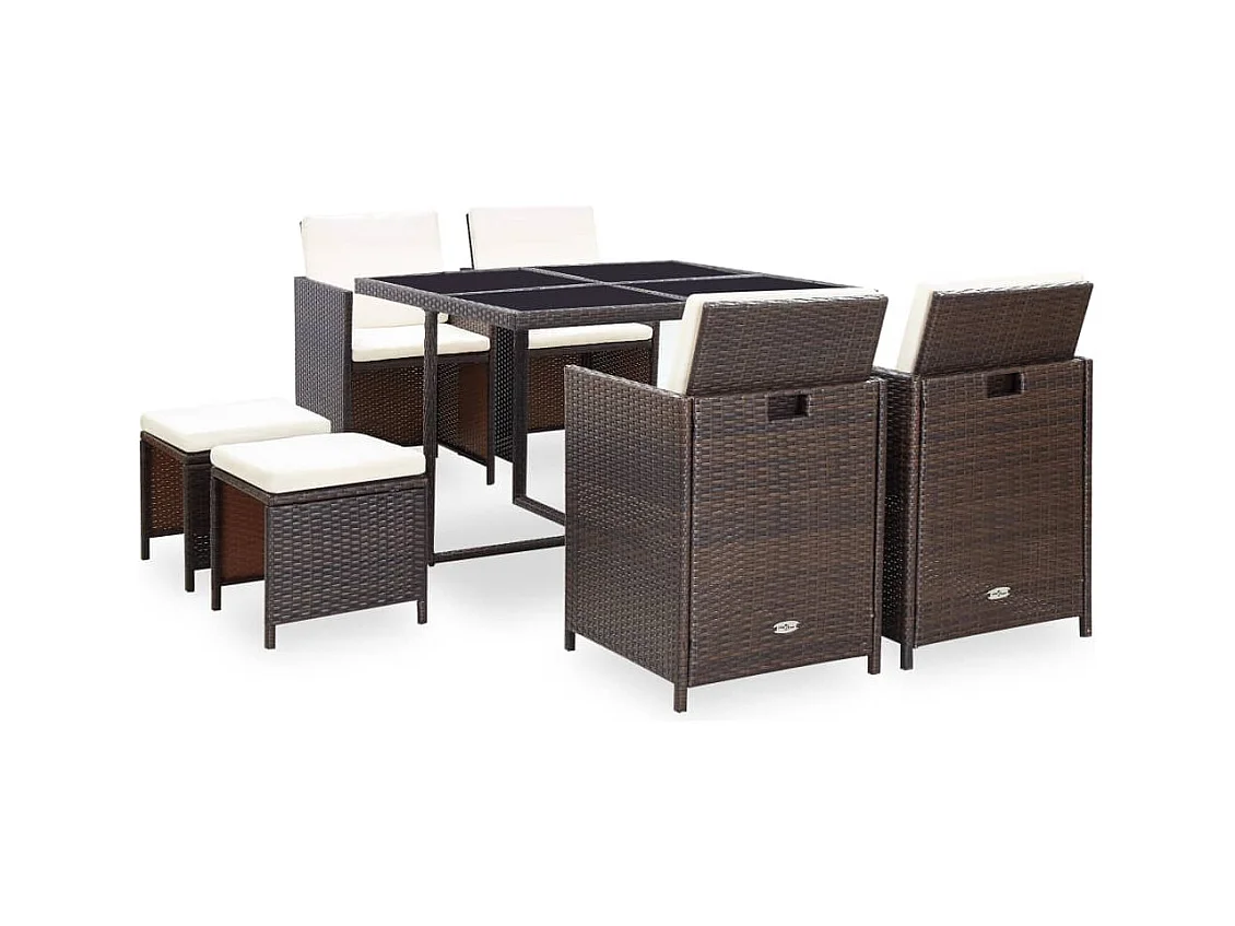 9-delige Tuinset met kussens poly rattan bruin