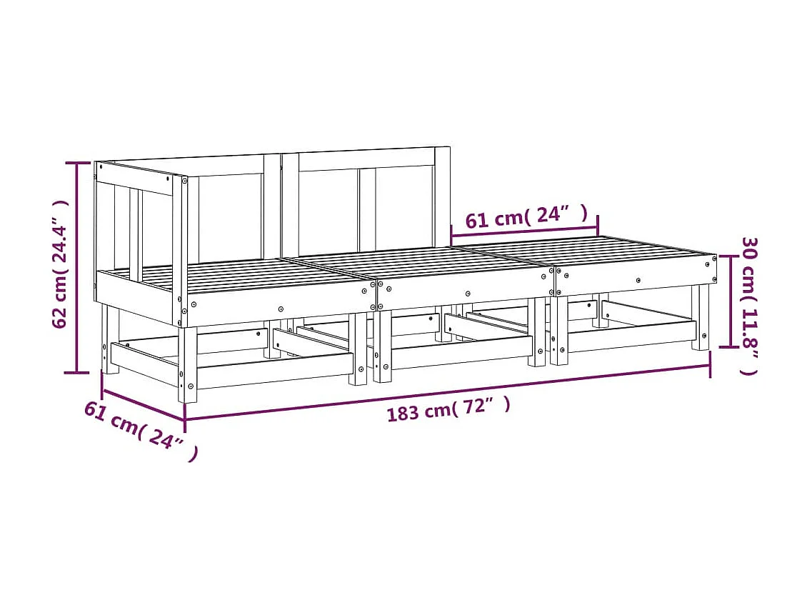 Salon de jardin 3 pcs bois massif douglas