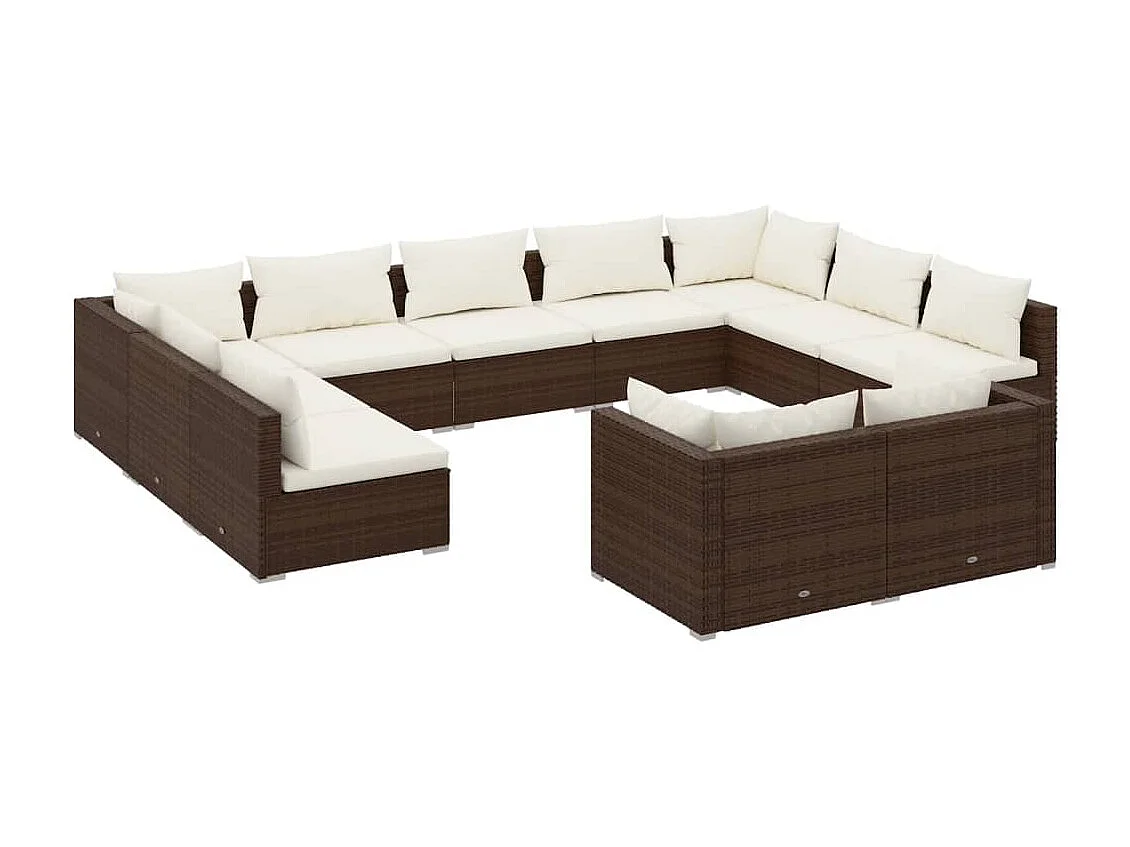 Set Divani da Giardino 11 pz con Cuscini in Polyrattan Marrone