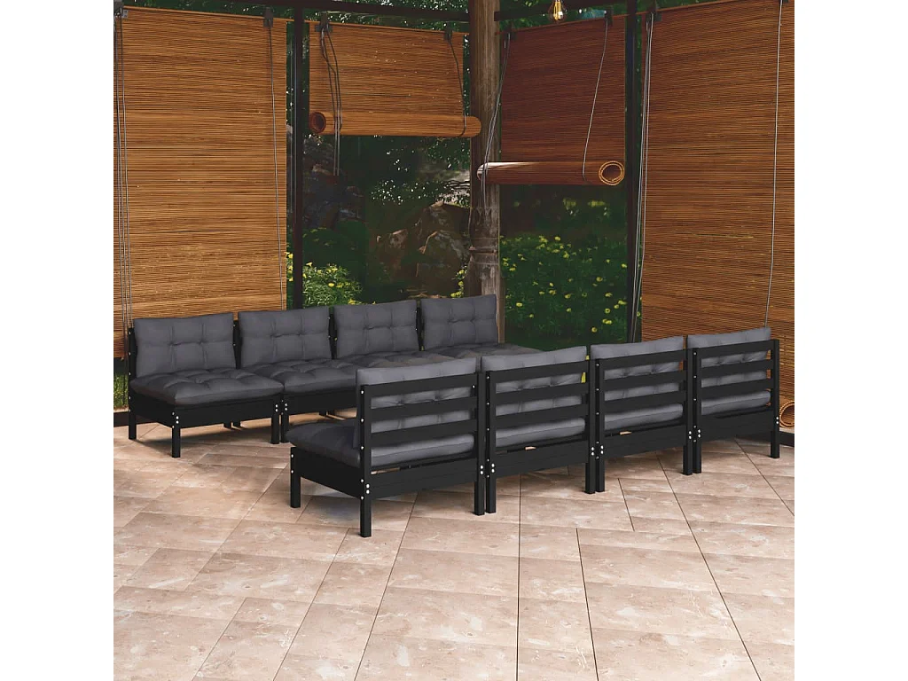 Salon de jardin 9 pcs avec coussins bois de pin massif
