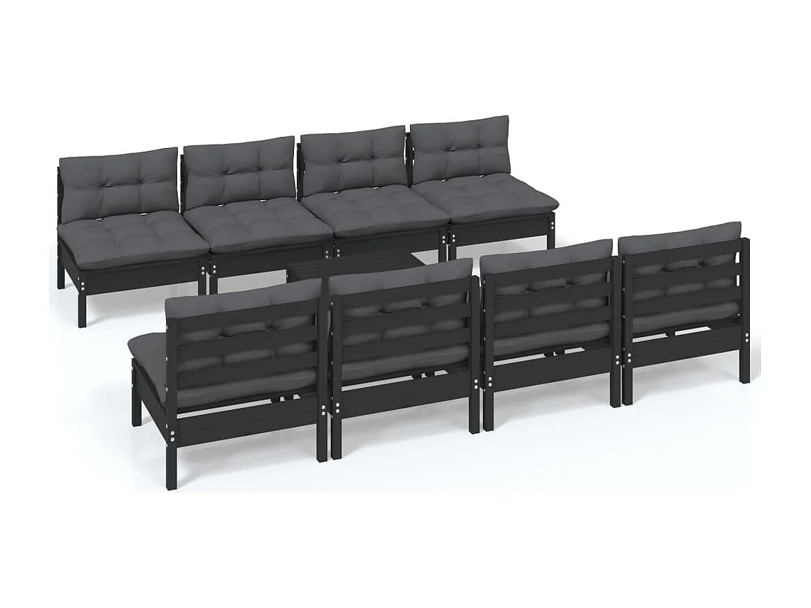 Salon de jardin 9 pcs avec coussins bois de pin massif