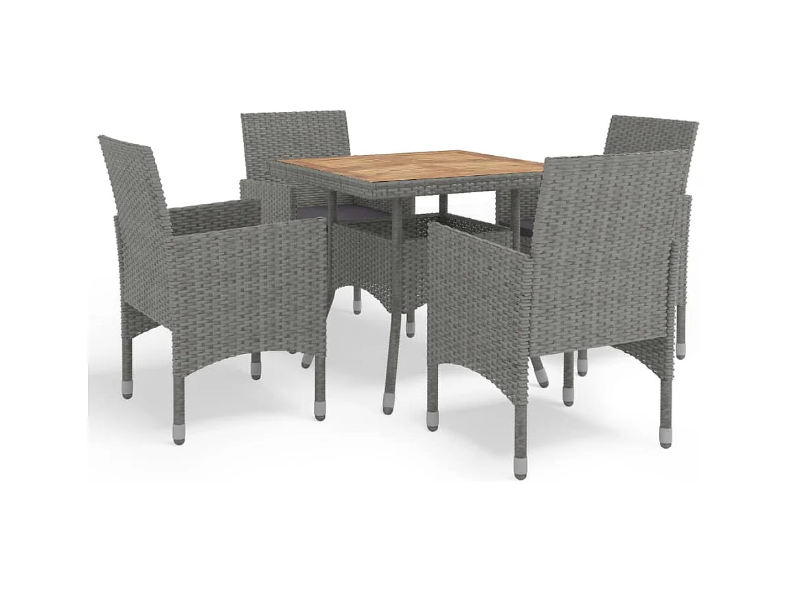 5-delige Tuinset poly rattan en acaciahout grijs